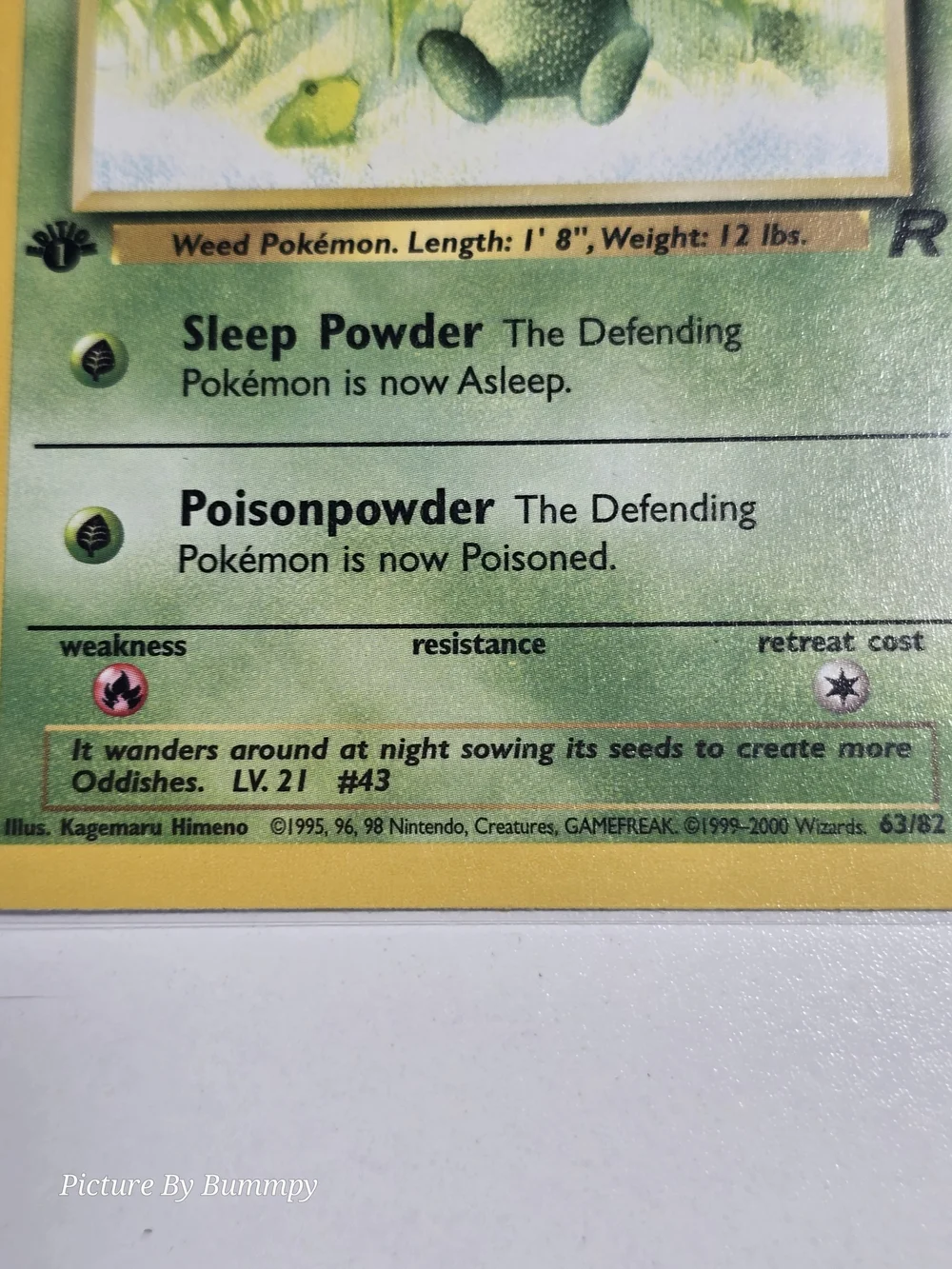 #14 Pokemon 1st Edition Oddish card (63/82) from the 2000 Team Rocket set.